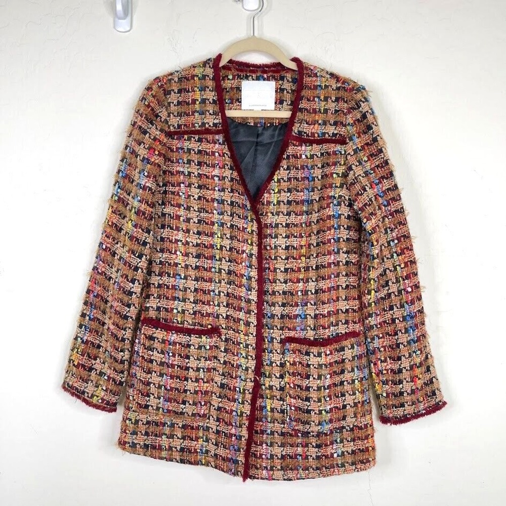 Anthropologie Ett:twa Womens Size XS Wool Tweed Blazer Longline Career‎ Colorful